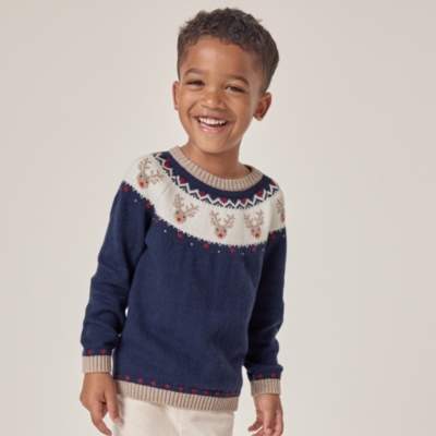 Organic Cotton and Wool Jingles Reindeer Fair Isle Jumper (18mths–6yrs)