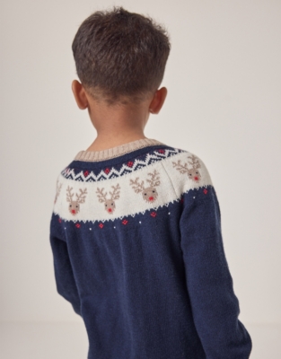 Organic Cotton and Wool Jingles Reindeer Fair Isle Jumper (18mths–6yrs)