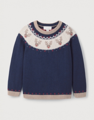 Organic Cotton and Wool Jingles Reindeer Fair Isle Jumper (18mths–6yrs)