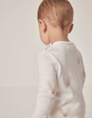 Organic Cotton and Wool Jingles Reindeer Jumper (0–18mths)