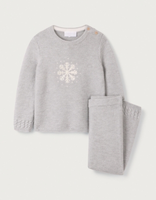 Organic Cotton and Wool Snowflake Jumper & Leggings Set (0–24mths)