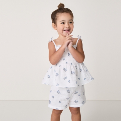 Organic Crinkle Cotton ‘Elodie’ Floral Tie-Shoulder Top & Shorts Set (0–18mths)