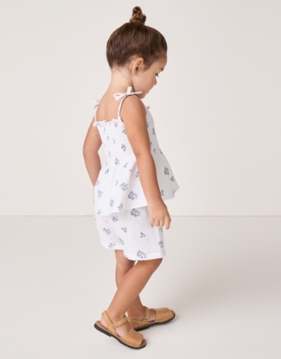Organic Crinkle Cotton ‘Elodie’ Floral Tie-Shoulder Top & Shorts Set (0–18mths)