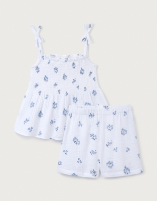 Organic Crinkle Cotton ‘Elodie’ Floral Tie-Shoulder Top & Shorts Set (0–18mths)