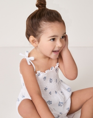 Organic Crinkle Cotton ‘Elodie’ Floral Tie-Shoulder Top & Shorts Set (0–18mths)