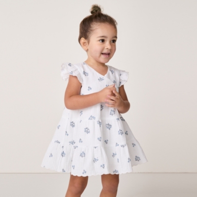 Organic Crinkle Cotton ‘Elodie’ Floral Tiered Wrap Dress (0–18mths)