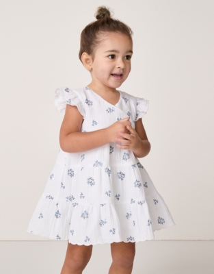 Organic Crinkle Cotton ‘Elodie’ Floral Tiered Wrap Dress (0–18mths)