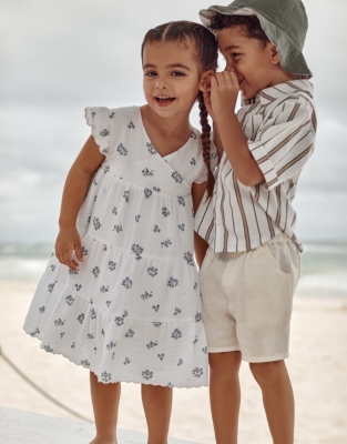 Organic Crinkle Cotton ‘Elodie’ Floral Tiered Wrap Dress (18mths–6yrs)