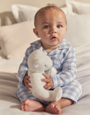 Organic Crinkle Cotton Blue Gingham Sleepsuit (0–24mths)