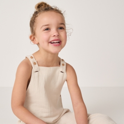 Organic Crinkle Cotton Dungarees (18mths–6yrs)