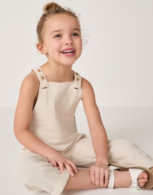 Organic Crinkle Cotton Dungarees (18mths–6yrs)
