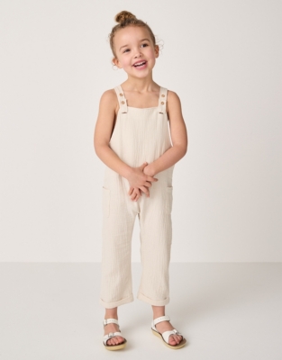 Organic Crinkle Cotton Dungarees (18mths–6yrs)