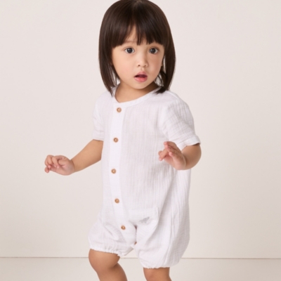 Organic Crinkle Cotton Elephant Embroidered Shortie (0–24mths)
