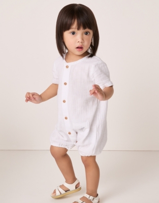 Organic Crinkle Cotton Elephant Embroidered Shortie (0–24mths)