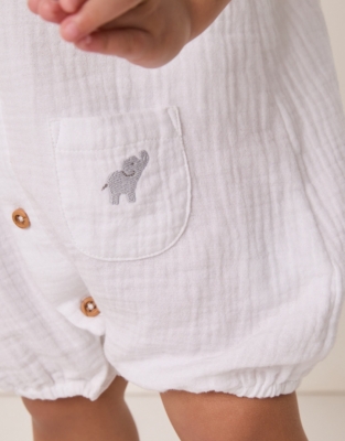 Organic Crinkle Cotton Elephant Embroidered Shortie (0–24mths)