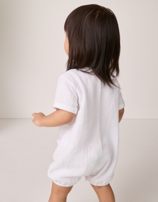 Organic Crinkle Cotton Elephant Embroidered Shortie (0–24mths)