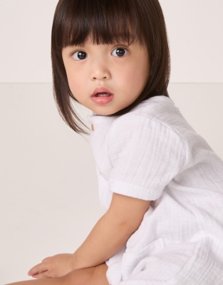 Organic Crinkle Cotton Elephant Embroidered Shortie (0–24mths)