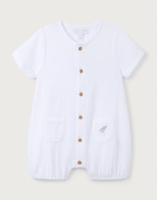 Organic Crinkle Cotton Elephant Embroidered Shortie (0–24mths)