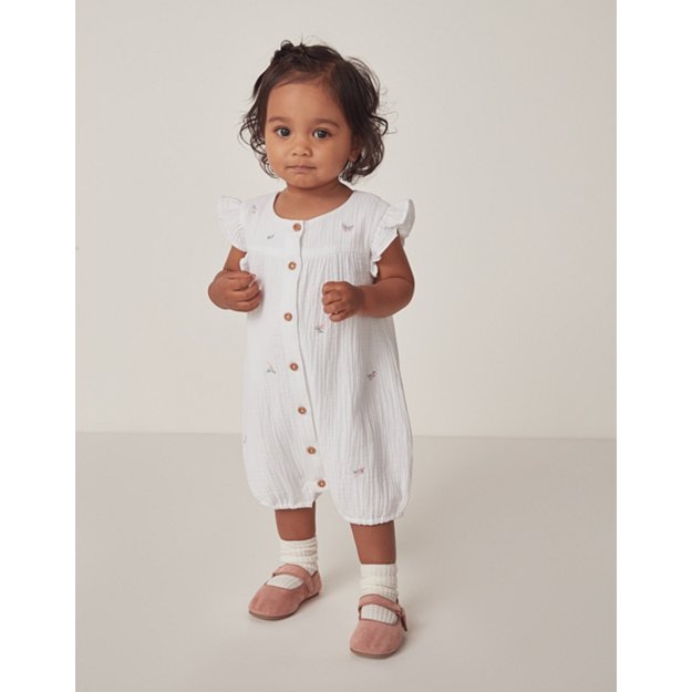 Organic Crinkle Cotton Floral Embroidered Romper (0—24mths) | Baby Girls' | The White Company