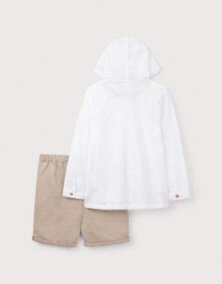 Organic Crinkle Cotton Hoodie & Chino Shorts Set (18mths–6yrs)