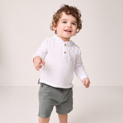 Organic Crinkle Cotton Hoodie & Shorts Set (0–18mths)