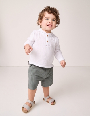 Organic Crinkle Cotton Hoodie & Shorts Set (0–18mths)