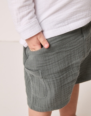 Organic Crinkle Cotton Hoodie & Shorts Set (0–18mths)