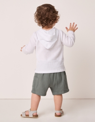 Organic Crinkle Cotton Hoodie & Shorts Set (0–18mths)