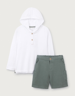 Organic Crinkle Cotton Hoodie & Shorts Set (18mths–6yrs)