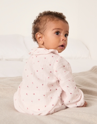 Organic Crinkle Cotton Ines Floral Frill Collar Sleepsuit (0–24mths)