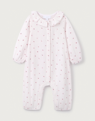 Organic Crinkle Cotton Ines Floral Frill Collar Sleepsuit (0–24mths)