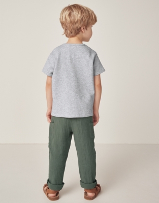 Organic Crinkle Cotton Pants & Gecko Embroidered Top Set (18mths–6yrs)