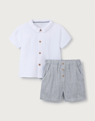Organic Crinkle Cotton Shirt & Stripe Shorts Set (0–24mths)