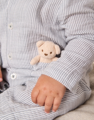 Organic Crinkle Cotton Stripe Bear Toy Classic Sleepsuit (0–24mths)