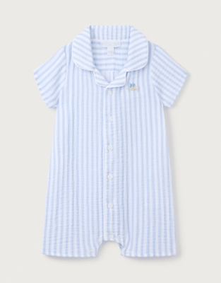 Organic Crinkle Cotton Stripe Crab Embroidered Shortie (0–9mths)