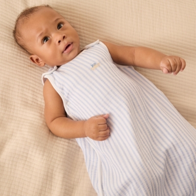 Organic Crinkle Cotton Stripe Crab Embroidered Sleeping Bag – 1 Tog
