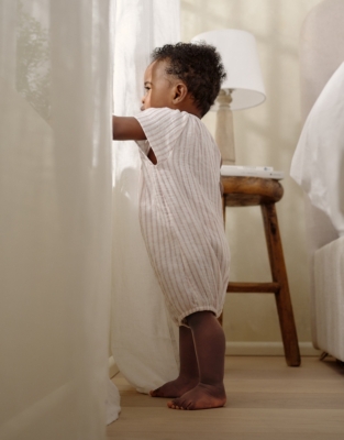 Organic Crinkle Cotton Stripe Heart Embroidered Shortie (0–9mths)