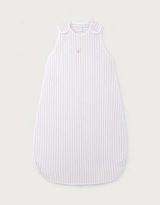 Organic Crinkle Cotton Stripe Heart Embroidered Sleeping Bag – 1 Tog