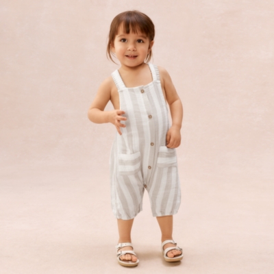 Organic Crinkle Cotton Stripe Romper & Hat Set (0–2yrs)