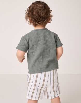 Organic Crinkle Cotton T-Shirt & Striped Shorts Set (0–18mths)