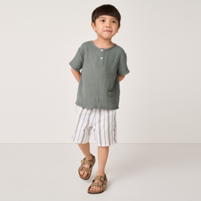 Organic Crinkle Cotton T-Shirt & Striped Shorts Set (18mths–6yrs)