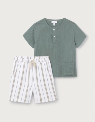 Organic Crinkle Cotton T-Shirt & Striped Shorts Set (18mths–6yrs)