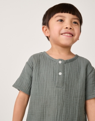 Organic Crinkle Cotton T-Shirt & Striped Shorts Set (18mths–6yrs)