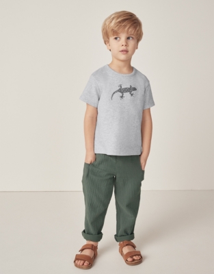 Organic Crinkle Cotton Trousers & Gecko Embroidered Top Set (18mths–6yrs)