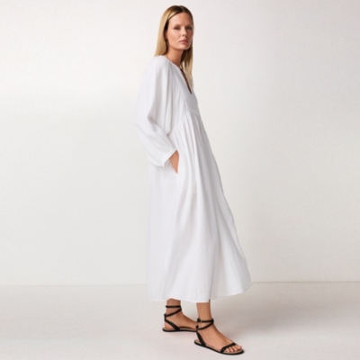 Organic Double Cotton Bib Detail Midi Dress