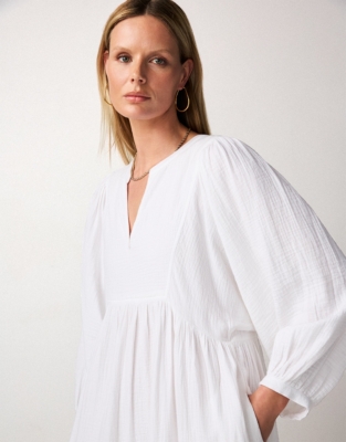 Organic Double Cotton Bib Detail Midi Dress