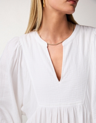 Organic Double Cotton Bib Detail Midi Dress