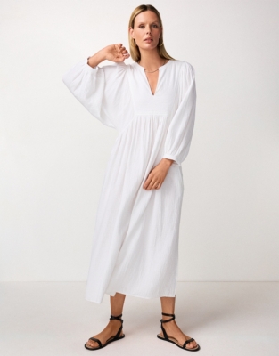 Organic Double Cotton Bib Detail Midi Dress