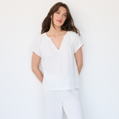 Organic Double Cotton Blanket Stitch Boho Cropped Pajama Set