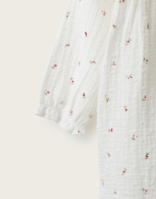 Organic Double Cotton Blend Ines Floral Frill Neck Sleepsuit (0–24mnths)